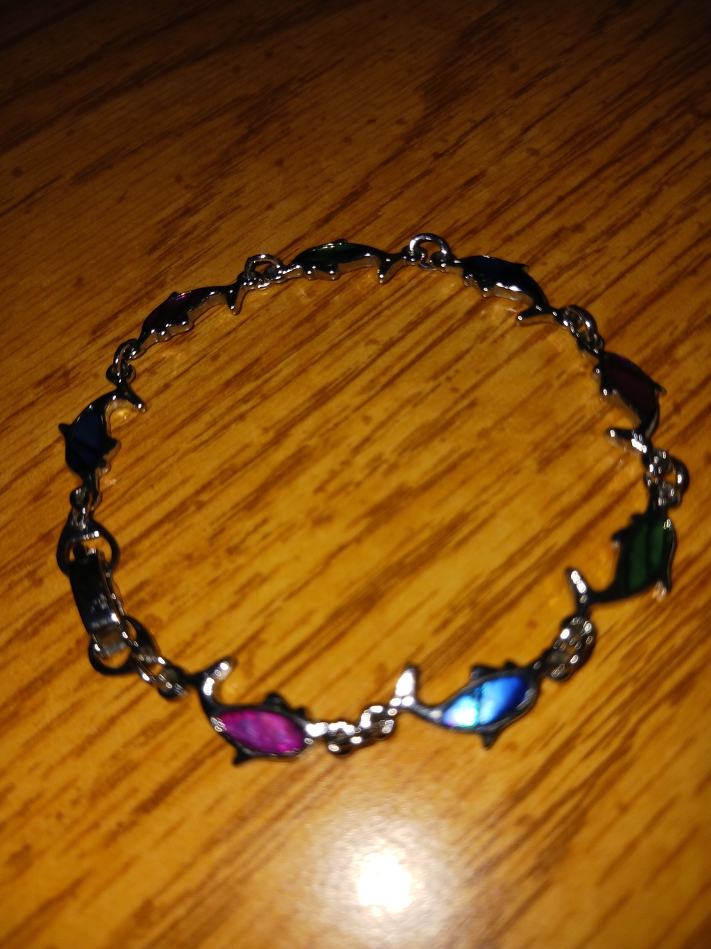 Multicolor Enamel Dolphin Link Bracelet - Silver-Tone